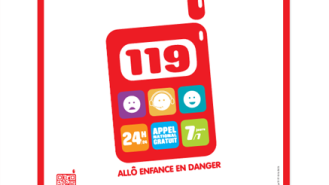 affiche Enfants en danger ? Parents en difficultés, le mieux c'est d'en parler, un logo rouge rappelant un smartphone illustre le numéro 119
