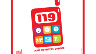 affiche Enfants en danger ? Parents en difficultés, le mieux c&#039;est d&#039;en parler, un logo rouge rappelant un smartphone illustre le numéro 119