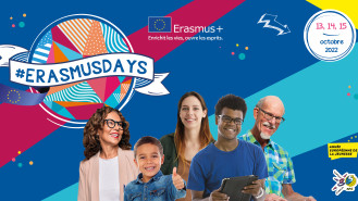 Visuel des Erasmus days du 13 au 15 octobre 2022 avec des visages d&#039;enfants, de jeunes, de seniors